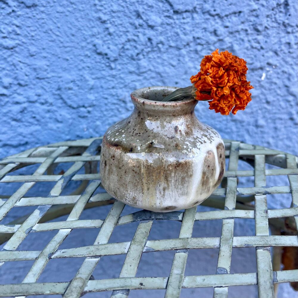 Vintage Small Ceramic Vase Neutral Glazes Organic 70s Pottery OOAK